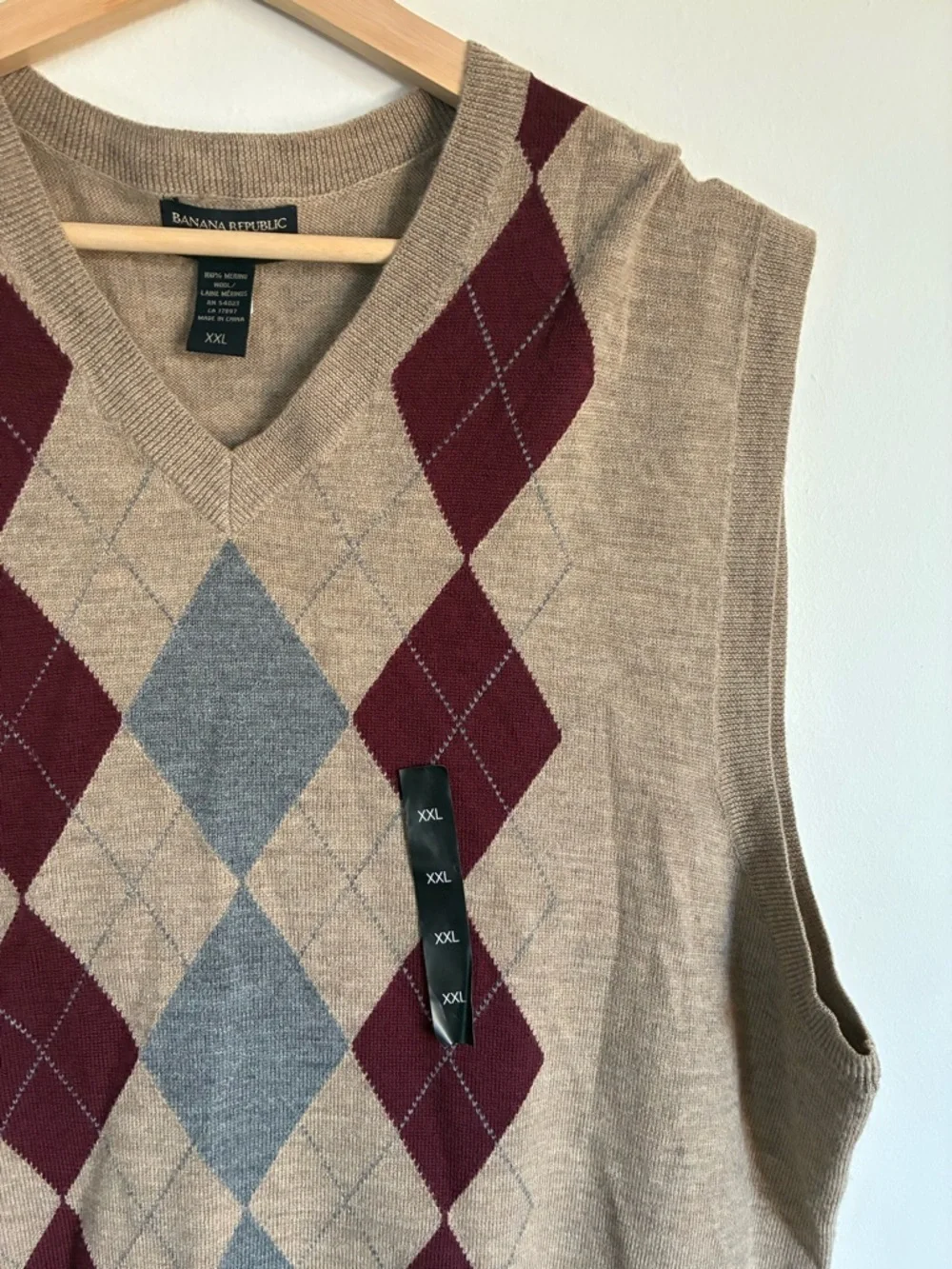 Banana Republic Argyle Sweater Vest 100% Merino Wool Preppy Academia Grandpa